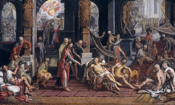 Pieter Aertsen(1507~1575), The Healing of the Cripple of Bethesda(1575)