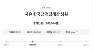 자유한국당 해산청원 80만명 돌파, 100만명 가시권에
